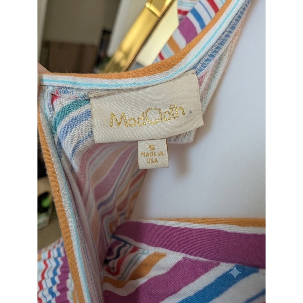 Modcloth Multi Colored Stripe Handkerchief Hem Midi with Pockets Size Small - Picture 7 of 9